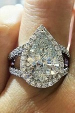 Pear Cut 5.25Ct Diamond 14K White Gold Halo Engagement Ring Simulated Size 9.5