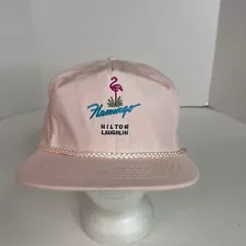 Vintage Flamingo Cord Hat, Pink Adjustable Otto Cap, Hilton Laughlin