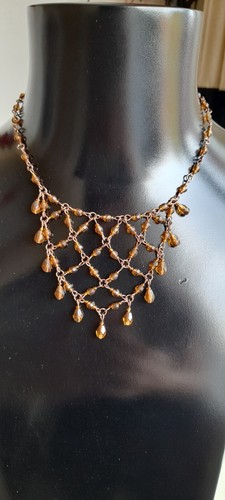 Necklace 1928 Brand,Amber Tone Beafs On Copper Tone Chain,Statement (AU,8)