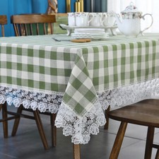 Check Tablecloth Table Cover Lace Trim Home Cafe Party Picnic Dinner Pastoral