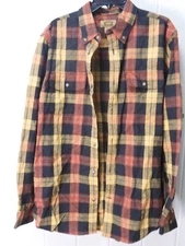 The Foundry Supply Co Yellow Orange Gray Plaid Flannel Shirt Size LT Large Tall