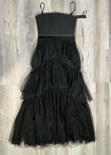 Betsy & Adam Long Corset Tiered Mesh Illusion Gown Black Women Size 8