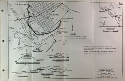1946 Army Engineer Project Map Flood Control Colorado River La Grande Texas