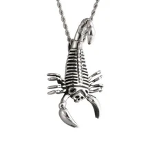 Men's Necklace Gothic Biker Scorpion Pendant Silver Casting Stainless Steel 22''