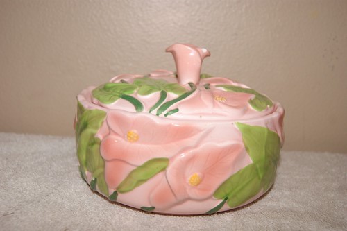 Antique Vintage Pink Ceramic Vanity Covered Dresser Dish Japan (ToteD) - Foto 2 di 10
