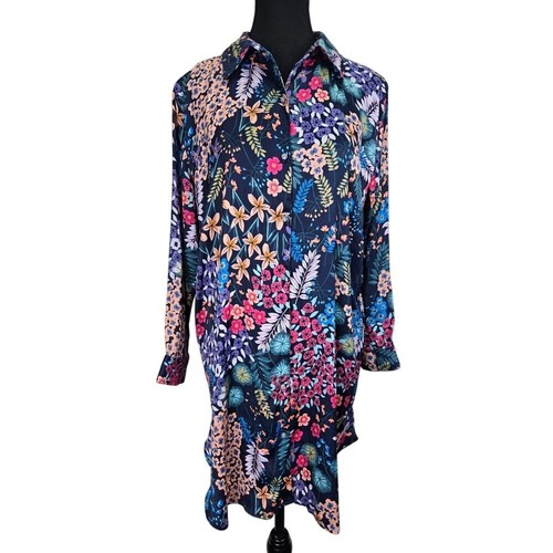 Josie Natori Women Button Up Sleep Shirt Dress Size XS Oversized Floral Bohemian - Picture 8 of 8