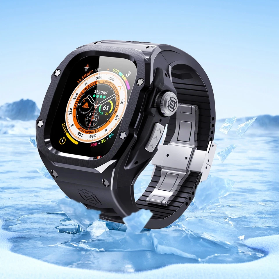 Stainless Steel Bezel Case Rubber Band For Apple Watch Ultra 2 49mm 9876 44/45mm - Image 4 of 4