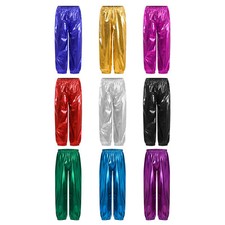 Unisex Girls Boys Shiny Metallic Dance Harem Pants Athletic Jazz Hip Hop
