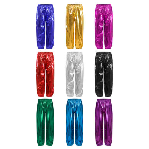 Boy's Girl's Shiny Metallic Pants Hippie Trousers for Jazz Hip Hop Dance Costume - Picture 5 of 58