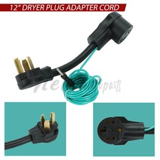 12" Safety Dryer Plug Adapter Cord 30A w/Green Ground Wire NEMA 10-30P to 14-30R