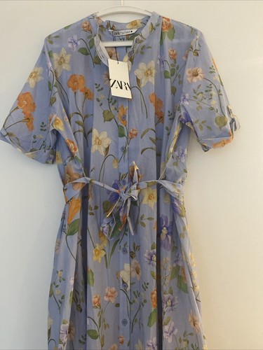 ZARA Floral Printed Belted Shirt Midi Dress Size M Bloggers Fave 2183/073 - Picture 2 of 5