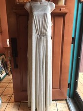 Scarlett Champagne Poly-Metallic Spaghetti- Strap Long Lined Dress Sz 14 New
