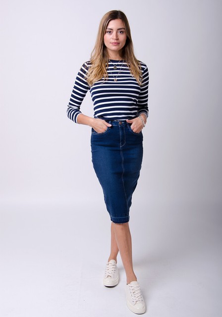 jeans skirts knee length online
