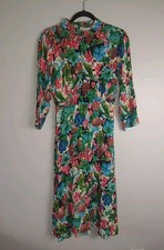 Zara Watercolor Floral Print Open Back Midi Dress Size Small S