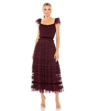 Mac Duggal Amythyst Purple Tiered Ruffle Tulle Cocktail Midi Dress Size 12 $598