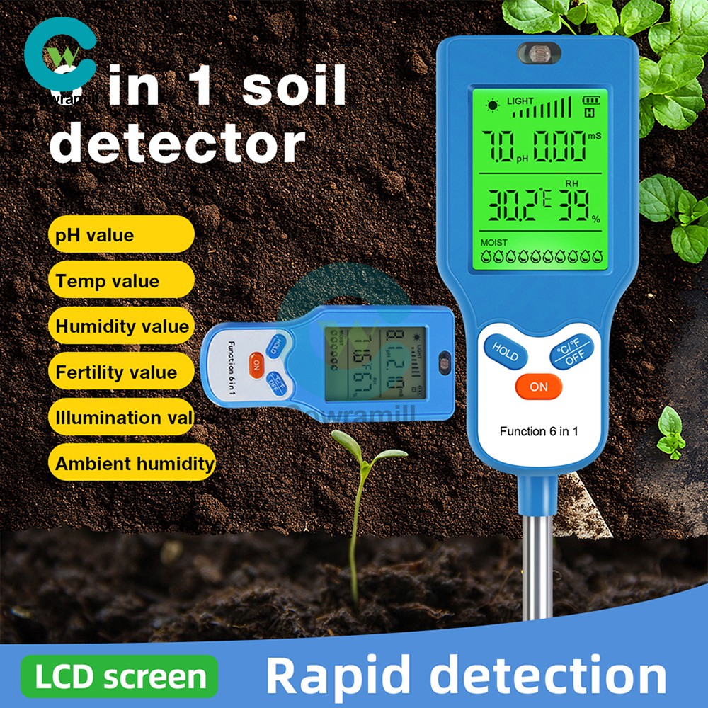 6 IN 1 Digital PH Tester LCD Soil Moisture Fertility Sunlight Temperature Tester