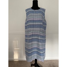 Tweed blue Dress Sleeveless Striped Career Casual 16WP Talbots Plus Petite