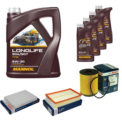 BOSCH Inspektionspaket 9L MANNOL Longlife 504/507 5W-30 für VW Multivan V 7HM