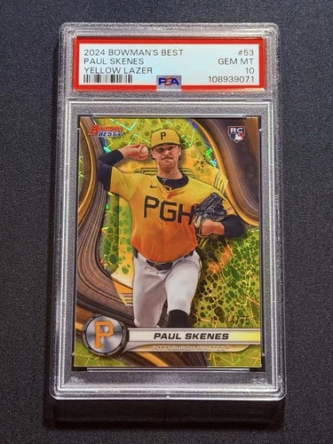 2024 🔥🔥Bowman's Best Paul Skenes #53 Yellow Lazer Refractor /75 RC 💎 PSA 10