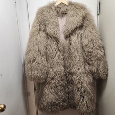 Vintage Mongolian Lamb Fur Coat Brown 3/4 Length Curly Real Fur Jacket
