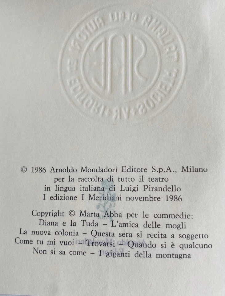 PIRANDELLO - MASCHERE NUDE VOLUME 1 -  I MERIDIANI 1° edizione 1986 - Immagine 4 di 4