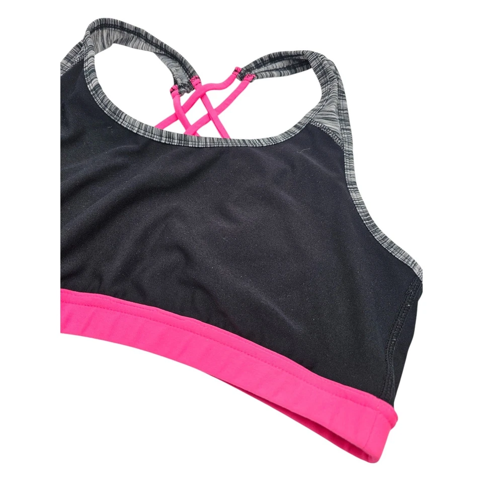 Sutiã esportivo feminino RBX tamanho G com tiras nas costas rosa neon e preto - Imagem 2 de 4