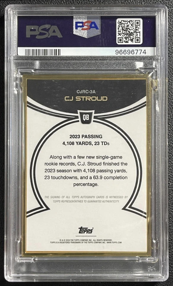 CJ STROUD PSA 9 2023 TOPPS NOW ROOKIE CAMPAIGN GOLD FRAMED AUTO 60/99 RC TEXANS - Image 2 of 2
