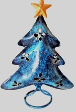 Handmade Rustic Metal Christmas Tree Candle Holder Cut Out Luminary Decor  13"