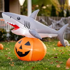 4FT Halloween Inflatable Shark and Pumpkin Blow up Holiday Party Decoration Bl