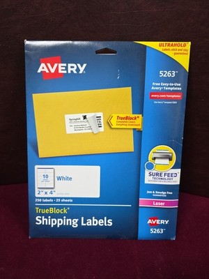 Avery TrueBlock Shipping Labels 2'' X 4'' 25 Sheets 250 Labels # 5263