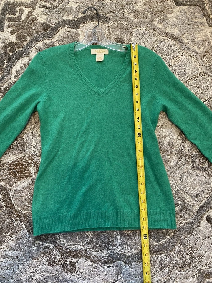 Suéter Peck & Peck 2 Capas Cachemira Cuello en V Verde Pequeño Mujer Top Invierno Foto 4 de 4