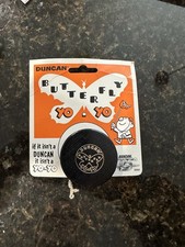 Vintage Duncan Butterfly Yo-Yo - Wood - Black w/ Gold - On Card - Never Used