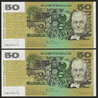 AUSTRALIA 1983 R508/Mc205 JOHNSTON & STONE $50 PAIR UNC Valued at $750