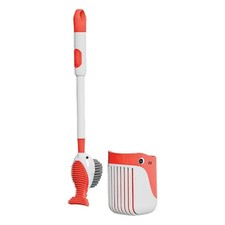 Red Silicone Toilet Brush With Holder 360 Degree Cleaning Non Scratch Bristles