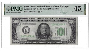 45 PMG 500 Dollars 1934 United States Banknote # 2202 G