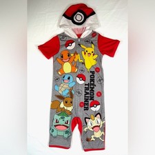 POKEMON Boys Hooded Sleep Romper Size S Flame Resistant Character Print Pajamas