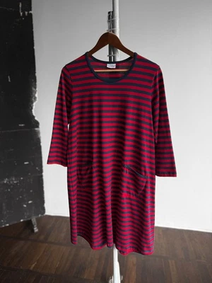 Robe rayée marine rouge Marimekko manches 3/4 poches col rond décontractée ta... - Photo 1/4