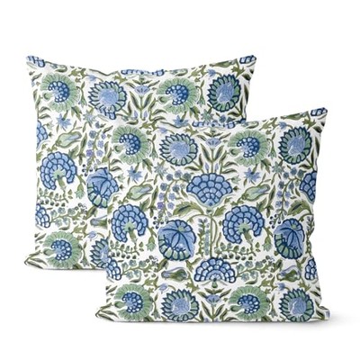 Boho Navy Blue Pillow Covers 20'' x 20'' (Pack of 2) Boho Navy Blue Green Floral