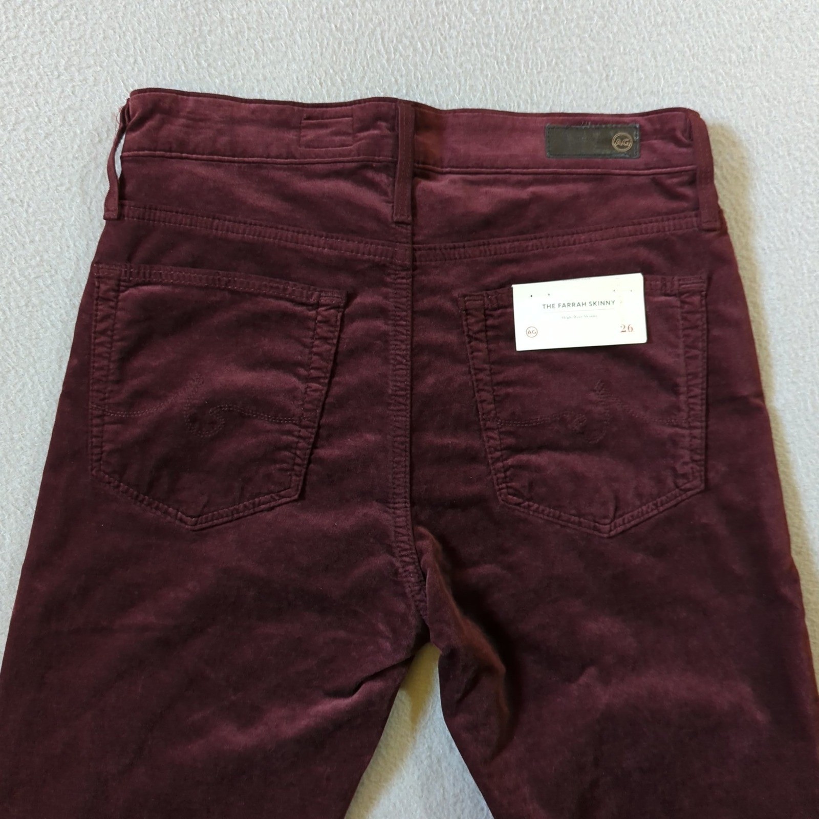 AG Adriano Goldschmied Farrah Skinny High Rise Velvet Pants Burgundy 26 NWT thumbnail 7