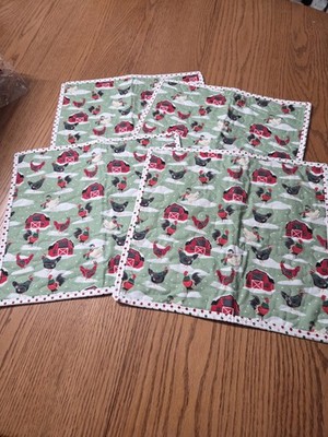 Handmade Set Of 4 Chicken Placemats. 13''x14'' L