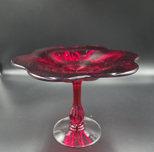 Vintage Duncan Miller Canterbury Ruby Round Compote Clear Footing GLOWS