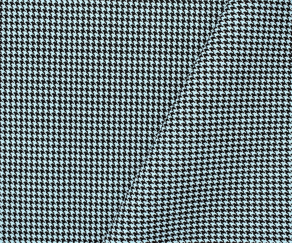 Black-Sky Blue Wool-Poly Houndstooth Woven Twill Suiting Fabric Foto 2 de 4