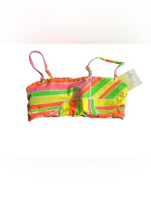MAAJI neon bandeau lace up back detachable straps bikini swim top sz medium new