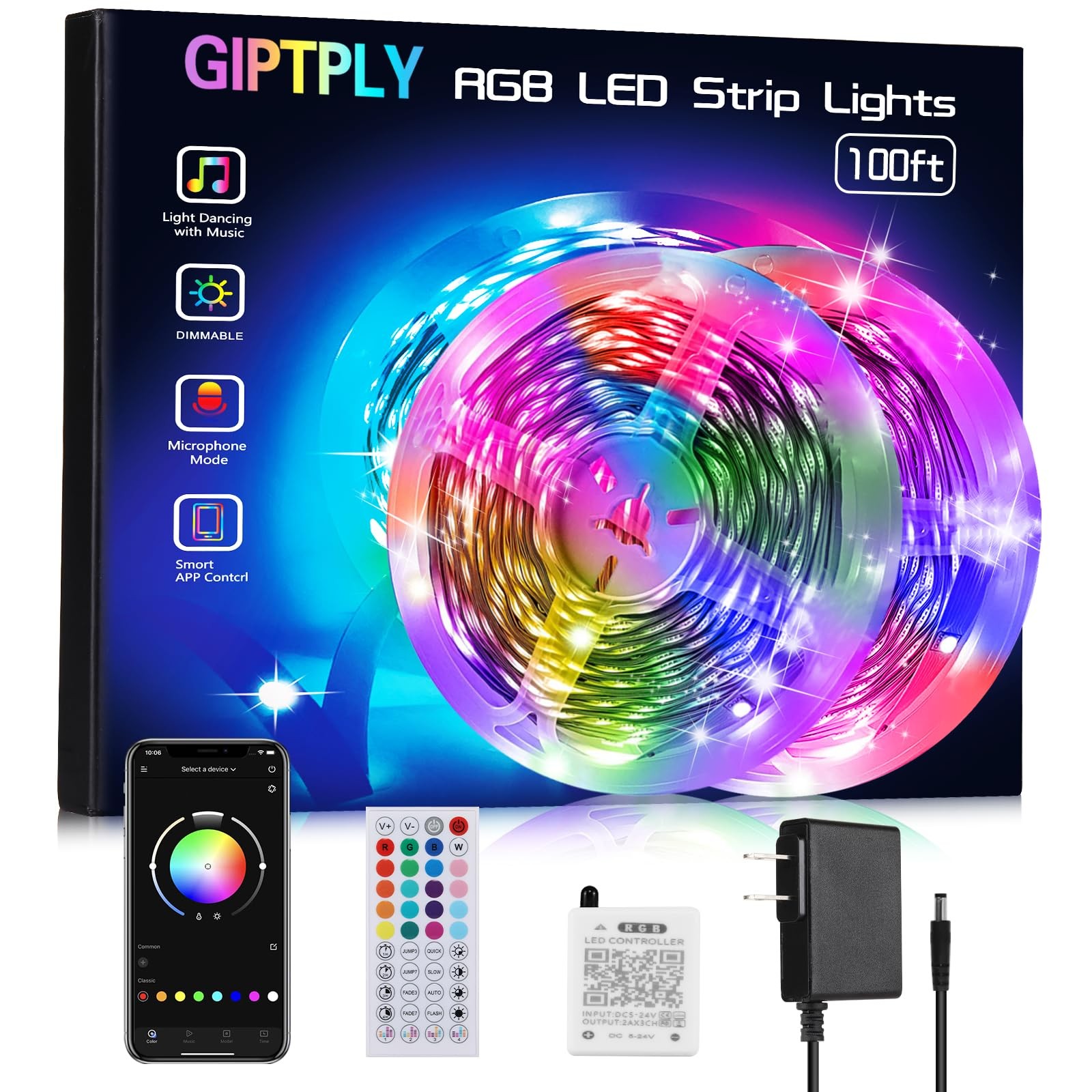 100ft Music Sync Color Changing LED Strip Lights for Bedroom