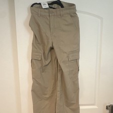 Cotton On Baggy Cargo Pants Stone Cotton Button Zip Pockets Straight Leg Men 28