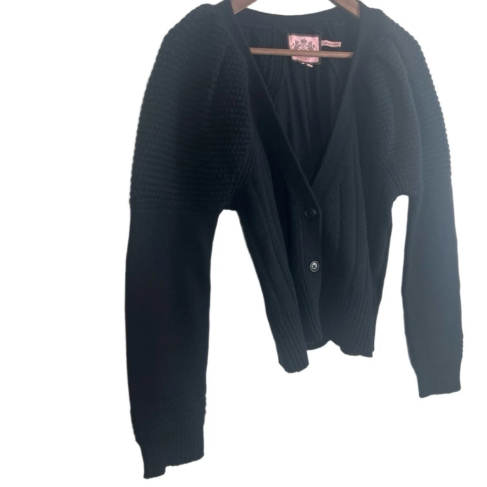 Cárdigan Juicy Couture Manga Abullonada Mediano Negro Lana Cachemira Preppy Y2k Hygge Foto 4 de 4