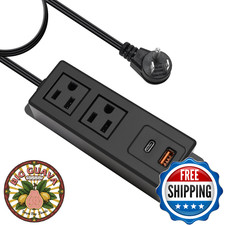 Multi Plug Outlet USB C 20W Wall Power Strip Desk Mountable Extension Black