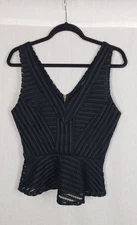 Guess Matilda Mesh Peplum Top Womens S Jet Black Gothic Witchcore Rocker USA New