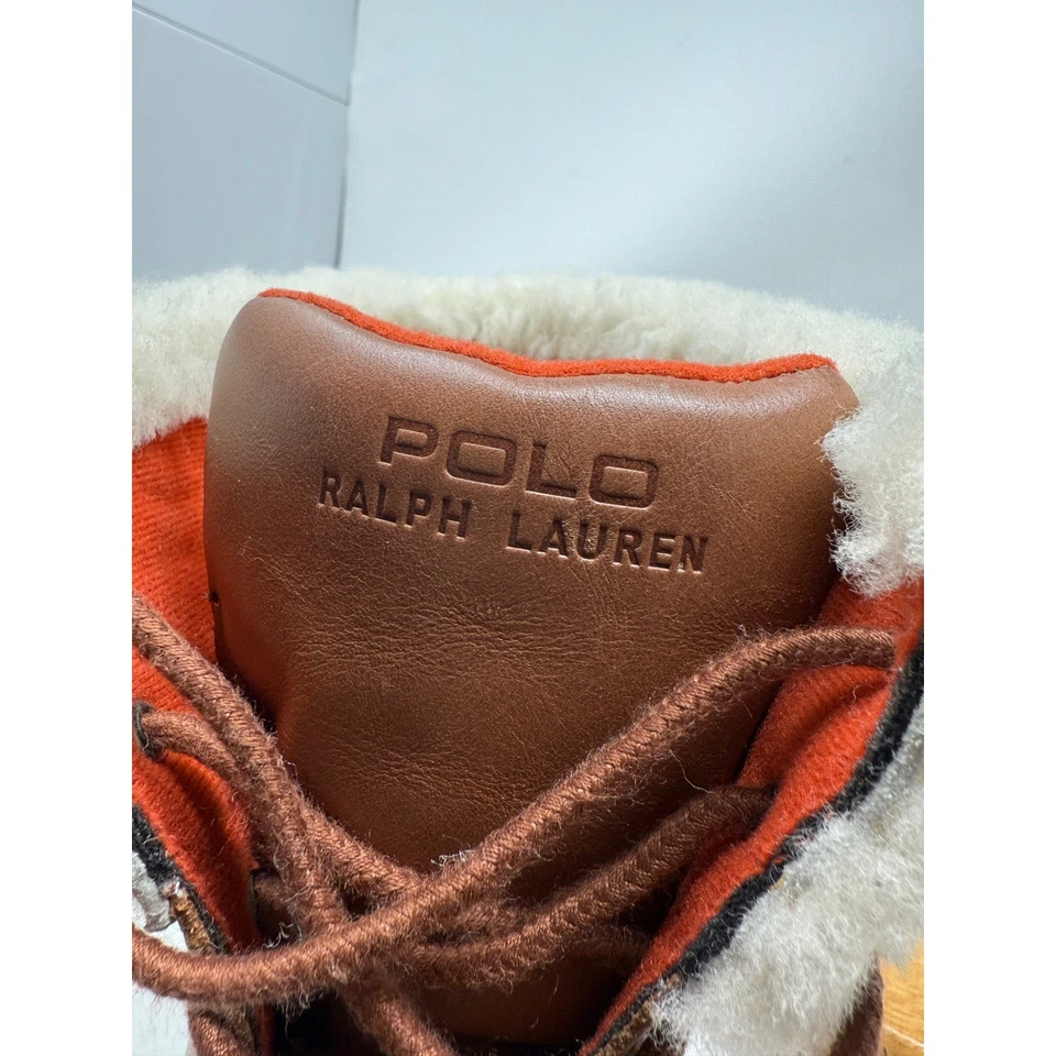 Polo Ralph Lauren Botas de Invierno de Cuero Marrón Cuello de Oveja Niños Talla 4 Foto 3 de 4