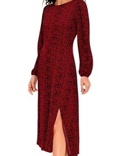 Women's LOFT Red Black Leopard Print Long Sleeve Dress 6P